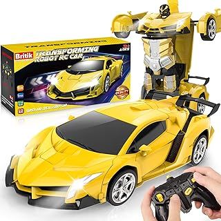 Toys for Kids 3-8 Year Old: Transforming Remote Control Car Toys Gifts for Boys Age 3 4 5 6 7 8 Birthday Presents Toy for Toddler Transformable 2 in 1 Robot RC Car Toy 360° Rotating-Yellow