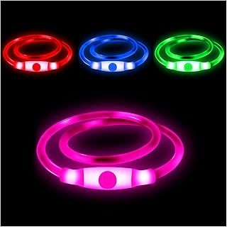 LED Dog Collar,USB Rechargeable Adjustable Cut to Size Ultra Bright Colours Glow Light Collar for Dogs USB Rechargeable Lithium Battery Night Visibility & Safety [Pink]