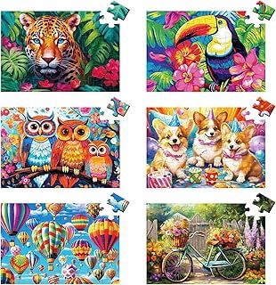 6 Packs 36 Pieces Large Puzzles for Seniors,Dementia Puzzles for Elderly Adults,Jigsaw Puzzles for Adults Seniors with Alzheimer's Dementia with 6 Storage Bags(Animals）