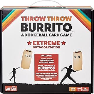 Throw Throw Burrito Extreme Outdoor Edition by Exploding Kittens - 2-6 Players - Ages 7+ - 15 Minutes to Play - Jumbo Dodgeball Card Game - Ideal for Party, Family Game Night, Kid and Adult