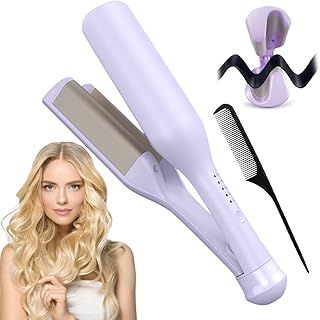32mm Mermaid Hair Waver, French Egg Roll Curling Iron, V Shaped Wavers for Short/Long Hair, Curling Tongs 140°C and 220°C, Quick Heating (Purple)