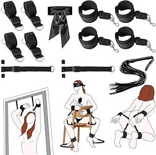 BDSM Bed Restraints Sex Bondage Set Couples Sex Toys,12PCS Door Restraints Kit incl Sex Straps Cuffs Paddle Blindfold Nipple Clamps, Bondage Gear & Accessories Adult Sex Toys for Men Women Sex Games