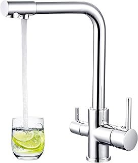 Sistaby 3 Way Kitchen Tap Chrome 3 in 1 Water Tap Filter for Kitchen Sink Taps with Drinking Water Filtered Outlet Dual Lever Kitchen Mixer Tap 360° Swivel Triflow Clean Water Tap