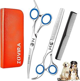 Dog & Cat Grooming Scissors Set - Straight, Stainless Steel with Leather Pouch