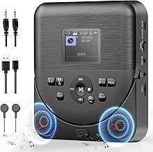 Portable CD Player, FELEMAN Bluetooth CD Player with Speakers/Headphones/Display, Rechargeable CD player for car with FM Transmitter, with TF Card Reader 3.5mm AUX Cable, Black