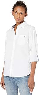 Tommy Hilfiger Women's Plaid Roll Tab Top Button Down Shirt