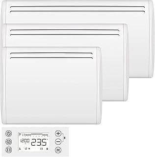 MYLEK Ceramic Panel Heater - Electric Radiator 1500W - Thermostat with Programmable Timer LCD Display - Wall Mounted Slim, IP24 Bathroom, LOT 20 Eco Energy Efficient (White 1.5KW) (CERAMIC, 1500W)