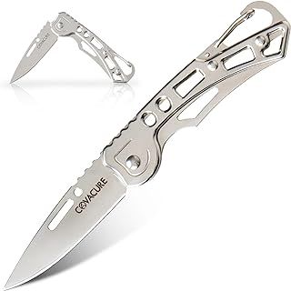 COVACURE UK Legal Non-Locking Pocket Knife with Silver Skeletonized Handle 2.4" Blade with Carabiner Clip