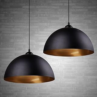 Frideko 2 Pack Lampshades for Ceiling Lights - Industrial Light Shade Ceiling Black Pendant Light Fitting Kitchen Lighting Metal Lampshade for Bedroom Living Room Lounge Hall - E27 Base