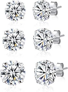 3 Pairs 925 Sterling Silver CZ Stud Earrings Set Men Women Triple Three Cubic Zirconia Stud Earrings 3mm-8mm
