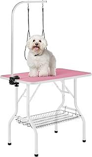 Yaheetech 36'' Adjustable Dog Grooming Table For Dogs/Cats w/Basket/Noose Tools Storage Rack Stainless Steel Arm Frame, Pink