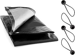 2 x 3 m Heavy-Duty 235 GSM Black Tarpaulin Waterproof Furniture Caravan Cover Camping Ground Sheet Multipurpose + 4 Bungee Balls