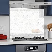BELOFAY 50x60cm White Sparkles 6mm Tempered Glass Splashback for Kitchen, 6mm Toughened Glass Heat Resistant Splashbacks for Cookers