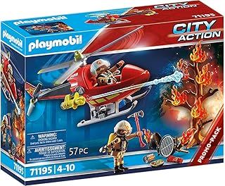 Playmobil 71195 City Action Fire Helicopter, Air-Based Playset with Firing Cannon, Fun Imaginative Role-Play, Playset Suitable for Children Ages 4+