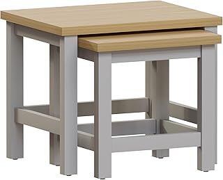 Vida Designs Arlington Nest of 2 Tables Side End Modern Table Set MDF Square Furniture (Grey)