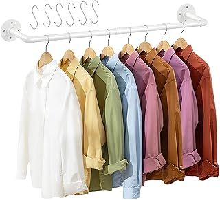 Urban Deco Industrial Pipe Clothes Rack 92cm Inches Wall Mounted Clothes Rail For Bedroom Heavy Duty Detachable Wardrobe Rail Vintage Iron Garment Bar With 2 Base White (Holds Up To 45 KG)