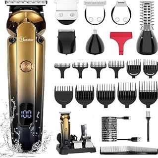 Hatteker Beard Trimmer Kit Professional Hair Clipper with Zero Gapped T-Blade Trimmer Electric Razor Shaver for Nose Ear Beard Body Trimmer for Men Waterproof Cordless Grooming Kit 6 in 1