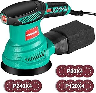 HYCHIKA Orbital Sander, 300W 13000RPM Random Orbital Sander, 6 Variable Speeds, 125mm 12Pcs Sandpapers, Electric Sander with Dust Collection Ideal for Sanding, Polishing Wood, DIY, Home Improvements