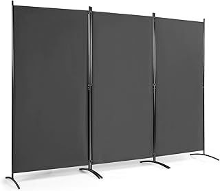 CASART Folding Room Divider, 3 Panels Protective Privacy Screens, Room Partition Privacy Separator Wall Furniture for Home, Office, Garden and Balcony, Grey