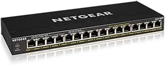 NETGEAR PoE Switch 16 Port Gigabit Ethernet Unmanaged Network Switch (GS316PP) - with 16 x PoE+ @ 183W, Desktop or Wall Mount