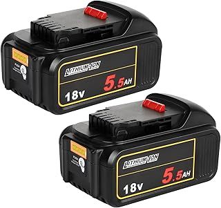 2 Pack 18V 5.5Ah DCB184 Lithium-Ion Replacement Battery for Dewalt 18V XR Power Tools compatible with DCB180 DCB182 DCB183 DCB200 DCB201