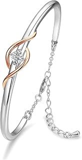 Praelinos Guardian of Love Bracelet 18K White Rose Gold Plated Bracelets for Womens Silver Tone Jewellery 5A Cubic Zirconia Mother's Day Christmas Valentines Gifts for Women Mum Girls Girlfriend Her