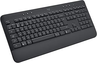 Logitech Signature K650 Wireless Keyboard with Wrist Rest, Full-Size, BLE Bluetooth or Logi Bolt USB, Comfort Deep-Cushioned Keys, Numpad, Compatible with most OS/PC/Windows/Mac, QWERTY UK - Grey