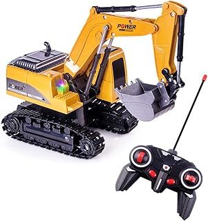 Remote Control Excavator Digger RC Construction Toys for Kids Digger Tractor Toys for Boys Age 3 4 5 6 7 8 Gifts 1:24 Scale 6 Channel Diecast Remote Control Digger Toy with Led & Sound