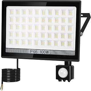 Motion Sensor Outdoor Security Light, LED Floodlight with Smart PIR Sensor 100W 11000LM, IP66 Waterproof, 6000K Daylight White Wall Light for Front Door, Warehouse, Parking Lot, Yard, Streets