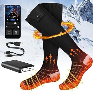 Heated Socks, Rechargeable Heated Socks Large Heating Area for Men Women, 5000 mAh Heating Electric Socks with 4 Levels Heat Settings up to 75°C, Heated Socks for Skiing Winter Camping Hiking