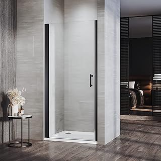 ELEGANT 900mm Black Frameless Pivot Shower Door Enclosure 6mm Safety Glass Reversible Shower Cubicle Door