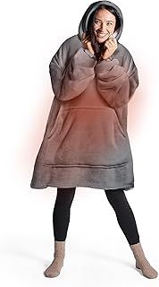 Silentnight Heat Genie Self Heating Oversized Hoodie - Soft Sherpa Fleece Hoodie with Unique Foil Layer to Retain Heat - Warm Cosy Hooded Giant Wearable Blanket Hoody Throw - Foil Layer, Grey
