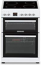 CFDO600WH 60cm Wide, 86 Litre Capacity Freestanding Electric Double Cooker Fan Oven with Ceramic Top 4 Cooking Zone Hob - in White