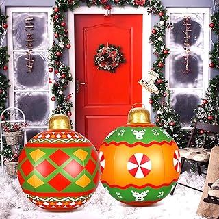 KAHEIGN 2Pcs Giant Inflatable Christmas Balls, 60CM Red Green Blow Up Decoration Ball PVC Inflatable Holiday Ornament for Christmas Indoor Outdoor Home Garden Lawn Yard Porch Decoration