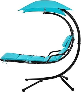 Yaheetech Hanging Lounger with Stand Hammock Chair with Stand Outdoor Patio Swing, Parasol UV Protection, Ergonomic Shape, Hanging Armchair for Balcony Garden Patio - Teal