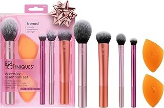 Real Techniques Everyday Essentials + Makeup Sponge Kit, 4 Makeup Brushes and 2 Makeup Blender Sponges,Blush, Bronzer, Eyeshadow, and Powder, Synthetic Bristles, Cruelty-Free, 6 Piece Set