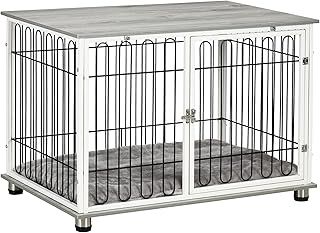 PawHut Dog Crate Furniture, Indoor Dog Kennel Side End Table w/Soft Washable Cushion, Lockable Door, for Small and Medium Dogs
