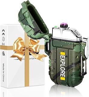 Electronic Plasma Lighter Rechargeable with Cross Dual Arc, Windproof and Waterproof, Camping Accessories Survival Equipment, Gifts for Him Men (Camouflage)