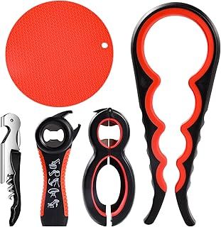 Jar Opener for Weak Hands - 5 Pack Bottle Openers for Arthritis, Can Openers for Arthritic Hands, Top Gadgets Disability Aids and Equipment for Kitchen (Red)