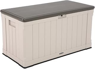 LIFETIME 60186 Heavy-Duty Outdoor Storage Deck Box 439.11 L Outdoor Storage Box, Desert Sand Wood Look, 127.9 x 64 x 67.2 cm