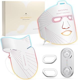 IBORRIA Led Face Mask Light Therapy for Face and Neck, Red Light Therapy with Near Infrared Light, Flexible Silicone Light Therapy Mask, Red Light Mask for at Home Face Masks Skincare (White)