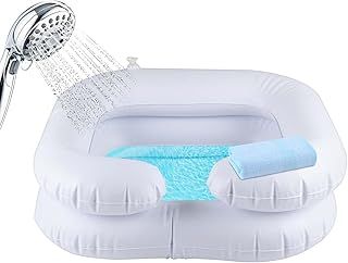 Youyijia Inflatable Hair Wash Basin Portable Bedside Shower with Drain Tube Easily Clean Hair for Bedridden Disabled Elderly Pregnant Handicapped Travel Hair Wash Shampoo Bow