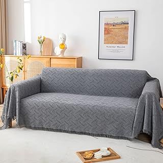 Sofa Throws Large 3 Seater - 180 * 300cm Extra Large Reversible Woven Blanket Throw for Sofas, Settees and Bed - Grey