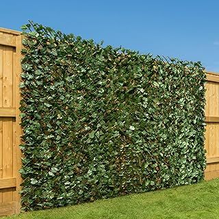 CHRISTOW Expanding Artificial Trellis Fake Ivy Leaf Hedge Garden Privacy Screening (1m x 2m)