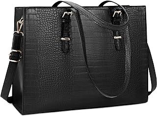 Laptop Bags for Women Tote Bag 15.6 Inch Leather Large Ladies Handbag Work Bag Designer Business Shoulder Shopping Office Bag Black