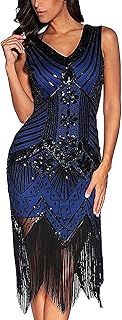 Comeon Gatsby Dress, Women 1920s Art Deco Sequin Paisley Flapper Tassel Glam Party Cocktail Dresses