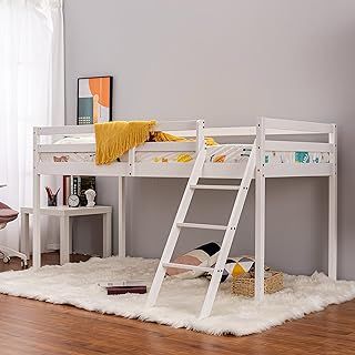 Panana Mid Sleeper Bunk Bed Children Wooden Cabin Bed Frame with Ladder, White