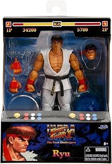 Jada - Street Fighter II Ryu, Articulated Figure 15 cm, with Interchangeable Hands and Head, Accessories and 20 Articulated Points (253252025), White