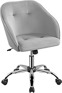 Yaheetech Velvet Desk Vanity Chair Swivel Adjustable Office Computer Chair for Home Dressing Table with Wheels&Armrests Living Room, Bedroom Light Gray