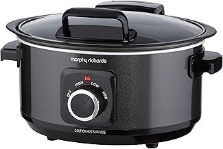 Morphy Richards 6.5L Sear and Stew Slow Cooker with Detachable Hinged lid, Shatter Resistant Aluminium Pot, 3 Heat Settings, Hob Proof, Easy Clean, 163W, Black, 461020